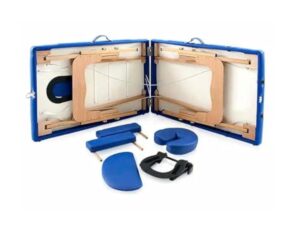 QUIRUMED Table de Massage Pliable en Bois Easy, Couleur Bleue, 186 x 66 cm, Table de Massage, Massage physiothérapie, Similicuir tête articulée, Hauteur réglable, 2 Corps