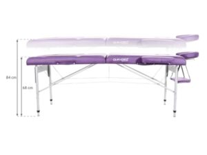 QUIRUMED Table de Massage Pliante en Aluminium, 186 x 66 cm, capitonnage 14 cm, Simili-Cuir, Couleur Violet, Hauteur réglable, Dossier Rabattable, légèreté, jusqu'à 150 kg