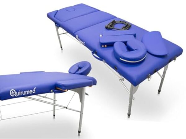 QUIRUMED Table de Massage Pliable en Aluminium Pro 186 x 66 cm avec Dossier Rabattable, Couleur Violet, Simili Cuir, Trou du Visage, tête Amovible, réglable en Hauteur, 2 Corps, jusqu'à 150 kg – Image 4