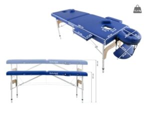QUIRUMED Table de Massage Pliante en Aluminium Easy, Noir, 180 x 60 cm, Simili Cuir, Portable, léger, Appui-tête Amovible, Trou pour Le Visage, Hauteur réglable, jusqu'à 120 kg.
