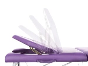 QUIRUMED Table de Massage Pliante en Aluminium, 186 x 66 cm, capitonnage 14 cm, Simili-Cuir, Couleur Violet, Hauteur réglable, Dossier Rabattable, légèreté, jusqu'à 150 kg