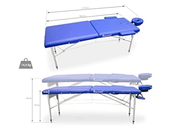QUIRUMED Table de Massage Pliable en Aluminium Easy, Couleur Blanche, 186 x 66 cm, Table de Massage en Similicuir léger, Portable, réglage en Hauteur télescopique jusqu'à 140 kg – Image 5