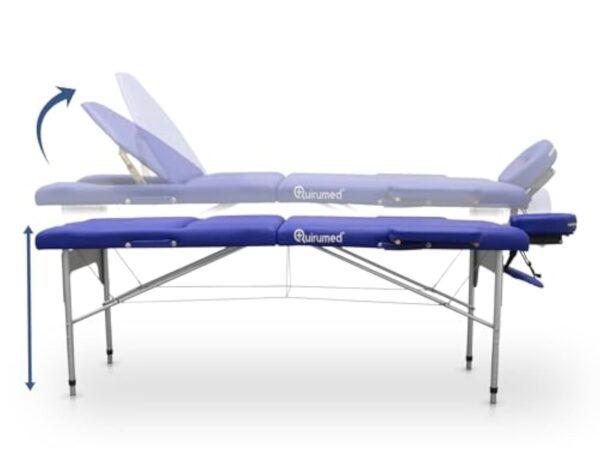 QUIRUMED Table de Massage Pliable en Aluminium Pro 186 x 66 cm avec Dossier Rabattable, Couleur Violet, Simili Cuir, Trou du Visage, tête Amovible, réglable en Hauteur, 2 Corps, jusqu'à 150 kg – Image 5