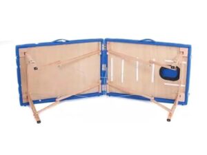 QUIRUMED Table de Massage Pliable en Bois Easy, Couleur Bleue, 194 x 70 cm, Table de Massage, Massage physiothérapie, Similicuir tête articulée, Hauteur réglable, 2 Corps jusqu'à 150 kg