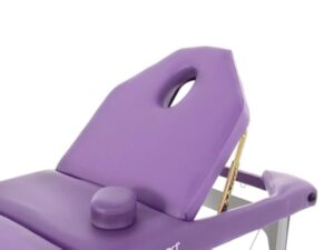 QUIRUMED Table de Massage Pliante en Aluminium, 186 x 66 cm, capitonnage 14 cm, Simili-Cuir, Couleur Violet, Hauteur réglable, Dossier Rabattable, légèreté, jusqu'à 150 kg