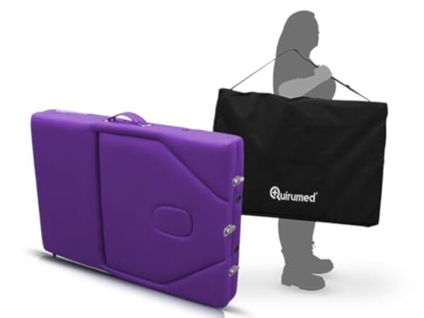 QUIRUMED Table de Massage Pliable en Aluminium Pro 186 x 66 cm avec Dossier Rabattable, Couleur Violet, Simili Cuir, Trou du Visage, tête Amovible, réglable en Hauteur, 2 Corps, jusqu'à 150 kg – Image 7