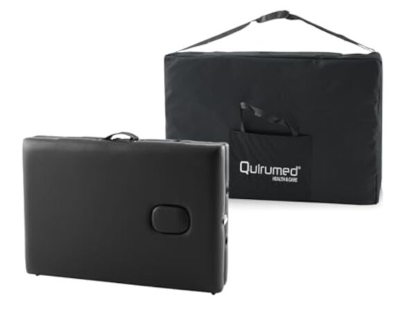 QUIRUMED Table de Massage Pliante en Aluminium Easy, Noir, 180 x 60 cm, Simili Cuir, Portable, léger, Appui-tête Amovible, Trou pour Le Visage, Hauteur réglable, jusqu'à 120 kg. – Image 7
