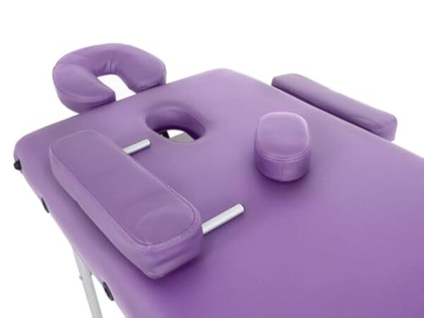 QUIRUMED Table de Massage Pliante en Aluminium, 186 x 66 cm, capitonnage 14 cm, Simili-Cuir, Couleur Violet, Hauteur réglable, Dossier Rabattable, légèreté, jusqu'à 150 kg – Image 8