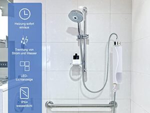 SOULONG Chauffe-Eau Instantanné Électrique 220V 3000W Mini Chauffe-Eau Réservoir en Acier Inoxydable avec Système de Chauffage Sûr Chauffe-Eau pour Salle de Bains Cuisine Robinet Évier(Blanc)