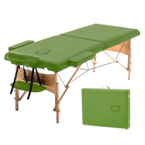 Sloan Table en Bois Professionnelle Pliable et Portable avec revêtement résistant - Hauteur réglable - pour physiothérapie, Massage et rééducation - Vert