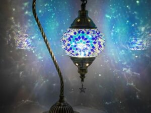 Soilsiu Lampe marocaine turque avec base en bronze, 3 options de luminosité, faite à la main, col de cygne, lampe de chevet en verre mosaïque Tiffany pour chambre à coucher (ampoule LED incluse