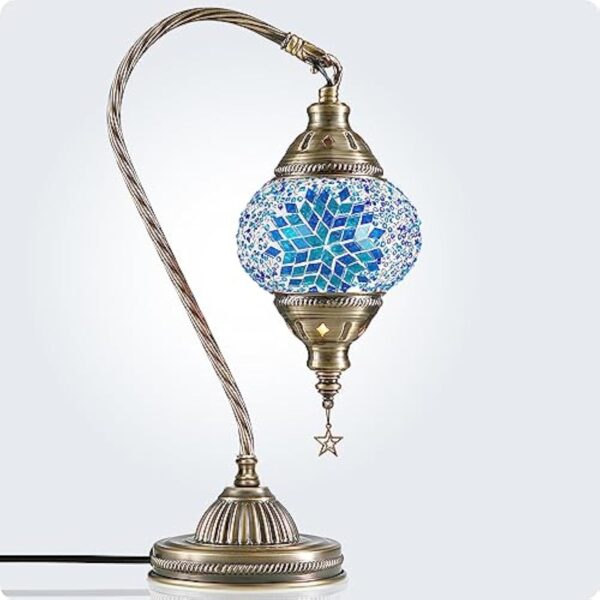 Soilsiu Lampe marocaine turque avec base en bronze, 3 options de luminosité, faite à la main, col de cygne, lampe de chevet en verre mosaïque Tiffany pour chambre à coucher (ampoule LED incluse – Image 8