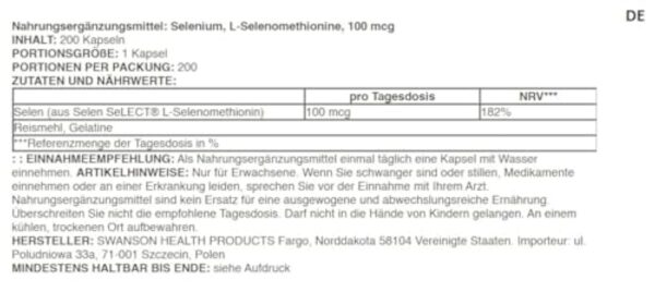 Swanson - Albion Selenium Complex - Sélénium (L-Sélénométhionine) | Soutien Antioxydant & Système Immunitaire - 200 Capsules – Image 3