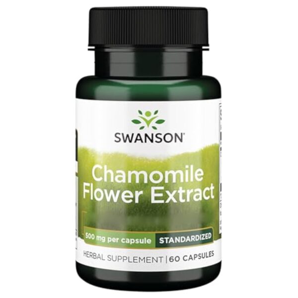 Swanson, Chamomille Flower Extract (Extrait de Fleur de Camomille), 500mg, Haute Dose, 60 Capsules, Sans Soja, Sans Gluten, Sans OGM – Image 2