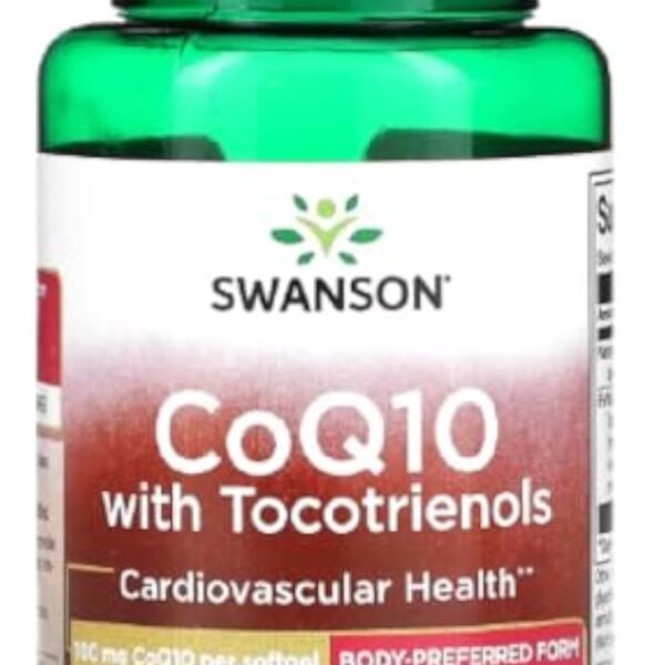 Swanson - CoQ10 - Coenzyme Q10 100mg avec Tocotriénols | Support cardiaque et vasculaire, propriétés antioxydantes - 60 Softgels