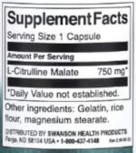 Swanson Complexe L-Citrulline Malate 750mg - 60 Capsules | Supplément pour l'Endurance Musculaire et la Performance