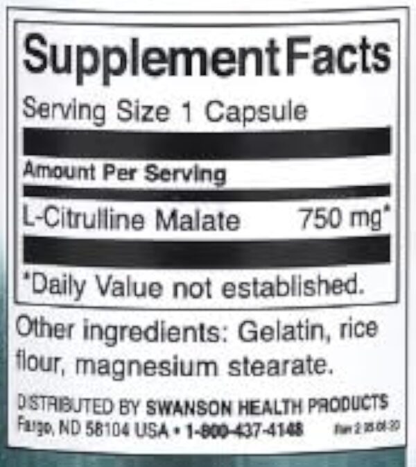 Swanson Complexe L-Citrulline Malate 750mg - 60 Capsules | Supplément pour l'Endurance Musculaire et la Performance – Image 2