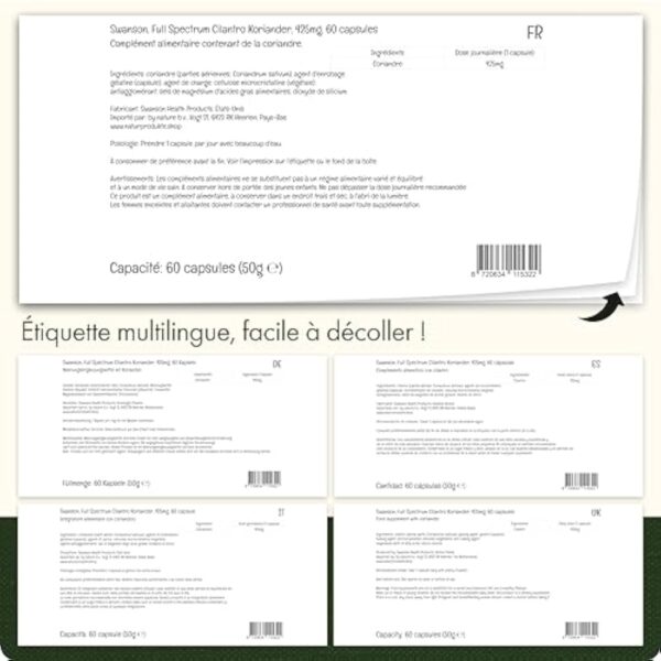 Swanson, Full Spectrum Cilantro (Coriandre), 425mg, de Coriandrum Sativum, Hautement Dosé, 60 Capsules, Sans Soja, Sans Gluten, Sans OGM – Image 5