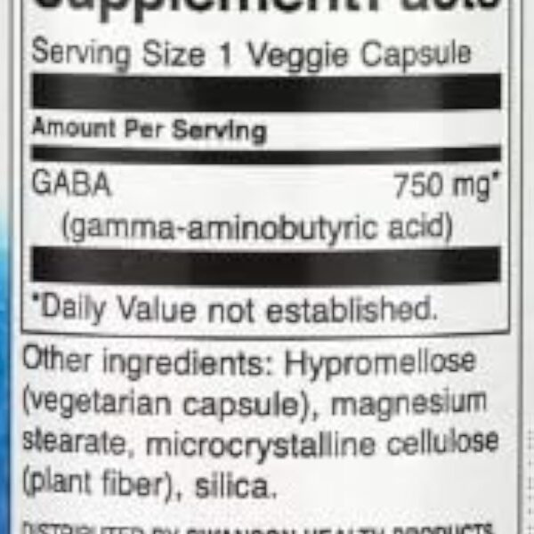 Swanson GABA 750mg Puissance Maximale - 60 Vcaps | Complément Naturel pour Réduction de l'Anxiété et Amélioration du Sommeil