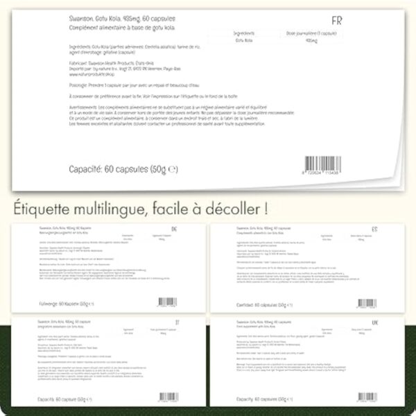 Swanson, Gotu Kola (Nombril Indien), 435mg, Hautement Dosé, 60 Capsules, Sans Gluten, Sans Soja, Sans OGM – Image 5