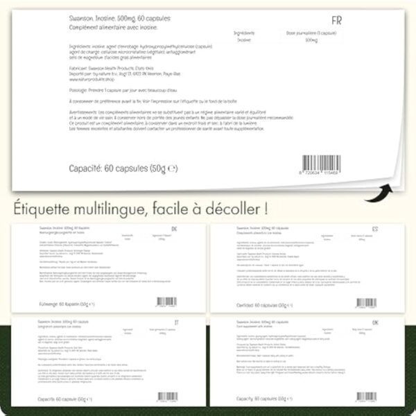 Swanson, Inosine, 500mg, 60 Capsules végétaliennes, Hautement Dosées, Testées en Laboratoire, Végétariennes, Sans Soja, Sans Gluten, Sans OGM – Image 5