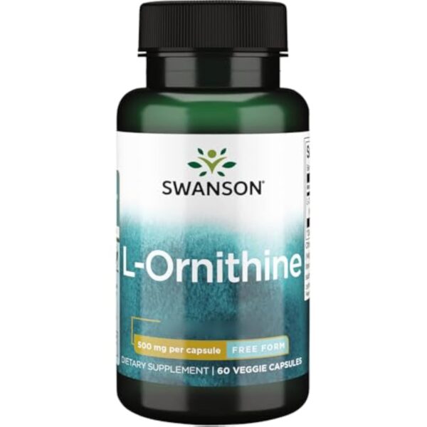 Swanson, L-Ornithine (Chlorhydrate de L-Ornithine), 500mg, 60 Capsules végétaliennes, Hautement Dosé, Testées en Laboratoire, Végétariennes, Sans Soja, Sans Gluten, Sans OGM