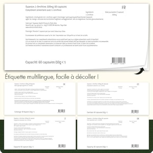 Swanson, L-Ornithine (Chlorhydrate de L-Ornithine), 500mg, 60 Capsules végétaliennes, Hautement Dosé, Testées en Laboratoire, Végétariennes, Sans Soja, Sans Gluten, Sans OGM – Image 5