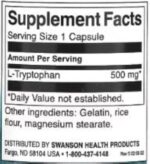 Swanson L-Tryptophan 500mg - 60 caps | Capsules pour Sommeil et Humeur, Complément Naturel pour Détente et Bien-être