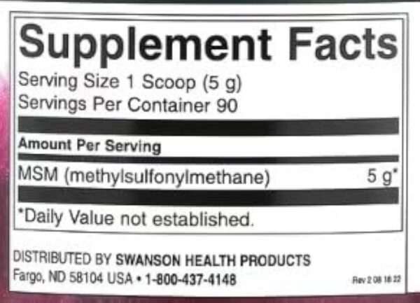 Swanson MSM (Methylsulfonylmethane) en poudre - 454g | Complément alimentaire pour articulations et bien-être – Image 2