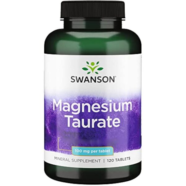Swanson, Magnesium Taurate, avec 100mg de Magnésium par Comprimé, 120 Comprimés végétaliens, Haute Dosé, Végétarien, Sans Soja, Sans Gluten, Sans OGM