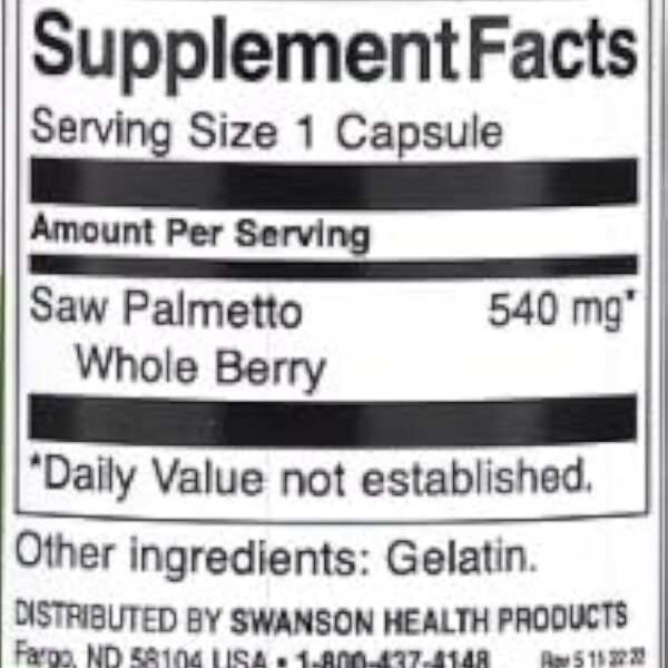 Swanson Palmetto Spectre Complet 540mg - 100 capsules | Complément alimentaire naturel pour la santé de la prostate et l'équilibre hormonal