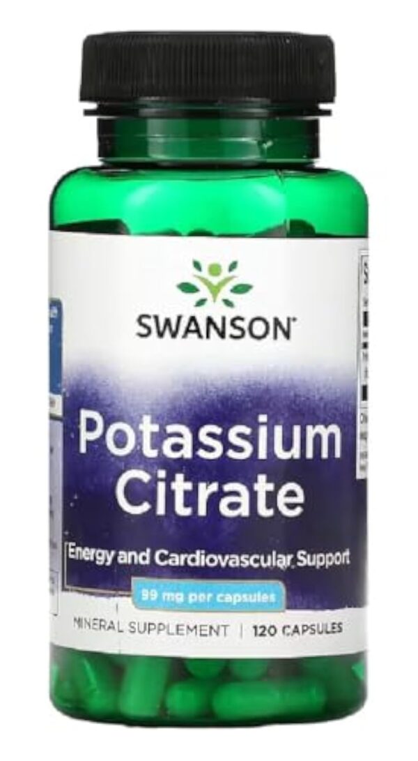 Swanson - Potassium Citrate | Soutien Cardio-Vasculaire, Production d'Énergie, Fonction Rénale - 120 Capsules