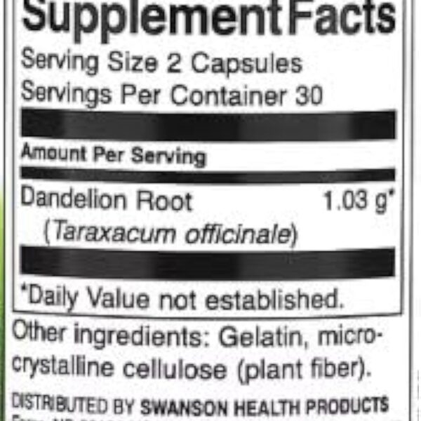 Swanson Racine de Pissenlit 515mg - 60 capsules | Complément alimentaire naturel pour la digestion et la détoxification