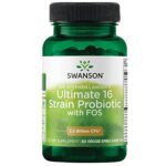Swanson, Ultimate 16-Strain Probi with FOS, 16 Bonnes Souches de Bactéries avec Fructooligosaccharides, 60 Capsules, Sans Soja, Sans Gluten, Sans OGM