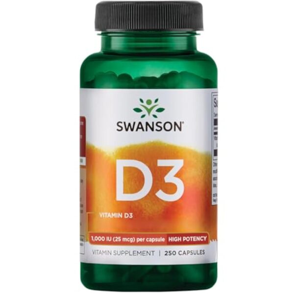 Swanson, Vitamine D3, 25mcg (1.000 IU), 250 Capsules, Hautement Dosé, Sans Soja, Sans Gluten, Sans OGM
