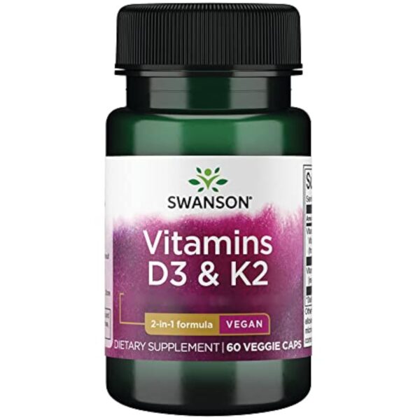 Swanson, Vitamines D3 & K2, Dépôt, 1 Capsule tous les 2 Jours, 60 Capsules végétaliennes, Haute Dosé, Sans Soja, Végétarien, Sans Gluten, Sans OGM
