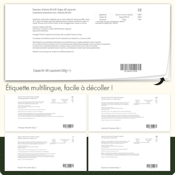 Swanson, Vitamines D3 & K2, Dépôt, 1 Capsule tous les 2 Jours, 60 Capsules végétaliennes, Haute Dosé, Sans Soja, Végétarien, Sans Gluten, Sans OGM – Image 5