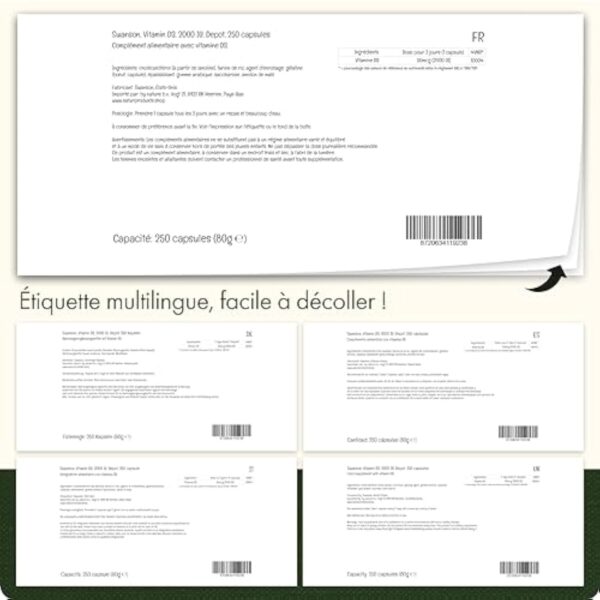 Swanson, Vitamine D3 50mcg (2000 UI), Dépôt, 1 Capsule tous les 2 Jours, 250 Capsules, Haute Dosé, Sans Soja, Sans Gluten, Sans OGM – Image 6