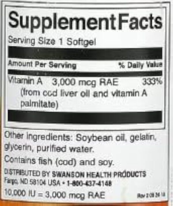 Swanson Vitamine A 10 000 UI - 250 Softgels | Complément Haute Puissance pour la Santé Immunitaire et Visuelle