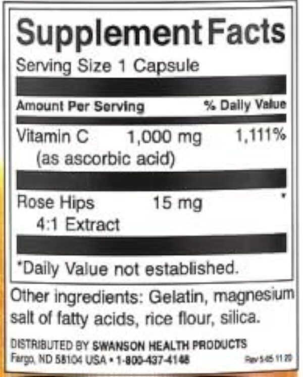 Swanson Vitamine C avec Extrait de Cynorrhodon, 1000mg - 90 comprimés | Soutien Immunitaire et Antioxydant Puissant – Image 2