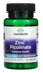 Swanson - Zinc Picolinate 22mg pour le Système Immunitaire et la Protection Antioxydante | Formule Hautement Absorbable pour le Bien-être Quotidien - 60 Gélules