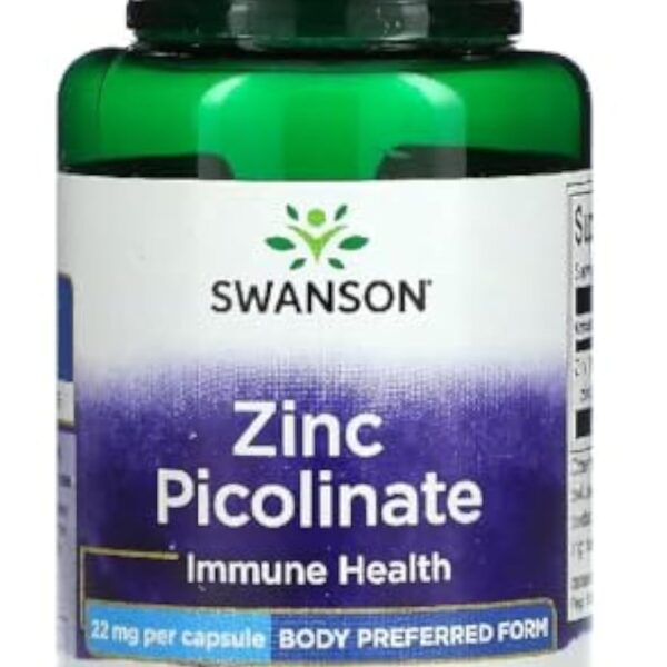 Swanson - Zinc Picolinate 22mg pour le Système Immunitaire et la Protection Antioxydante | Formule Hautement Absorbable pour le Bien-être Quotidien - 60 Gélules