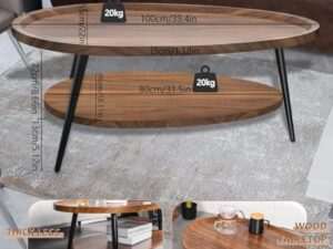 Table Basse Ovale Bois, Table Salon Basse Moderne Scandinave, Tables de Salon avec avec étagère 2 Niveaux, Tables Basses de Salon pour Salle de Séjour Chambre Bureau 100cm*55cm*38cm (Noyer)