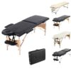 Table de massage portable légère avec trou pour le visage pliable en 2 sections pour le traitement, salon de tatouage, thérapie, spa facial en bois noir, tête et accoudoirs réglables