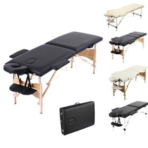 Table de massage portable légère avec trou pour le visage pliable en 2 sections pour le traitement, salon de tatouage, thérapie, spa facial en bois noir, tête et accoudoirs réglables