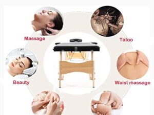 Table de massage portable légère avec trou pour le visage pliable en 2 sections pour le traitement, salon de tatouage, thérapie, spa facial en bois noir, tête et accoudoirs réglables