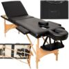TecTake® Table de Massage Pliante Professionnelle 3 Zones Massage et Relaxation Bois Table Esthetique Professionnel Cosmetique Lit de Massage Portable Repose Bras & Housse de Transport - Noir