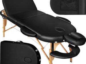 TecTake® Table de Massage Pliante Professionnelle 3 Zones Massage et Relaxation Bois Table Esthetique Professionnel Lit de Massage Portable Appuie-tête Ergonomique, Housse de Transport - Noir