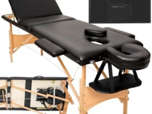 TecTake® Table de Massage Pliante Professionnelle 3 Zones Massage et Relaxation Bois Table Esthetique Professionnel Cosmetique Lit de Massage Portable Repose Bras & Housse de Transport - Noir