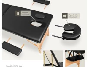 TecTake® Table de Massage Pliante Professionnelle 3 Zones Massage et Relaxation Bois Table Esthetique Professionnel Cosmetique Lit de Massage Portable Repose Bras & Housse de Transport - Noir